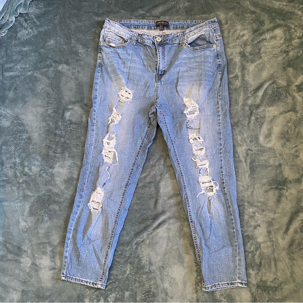 Light wash distressed skinny jeans